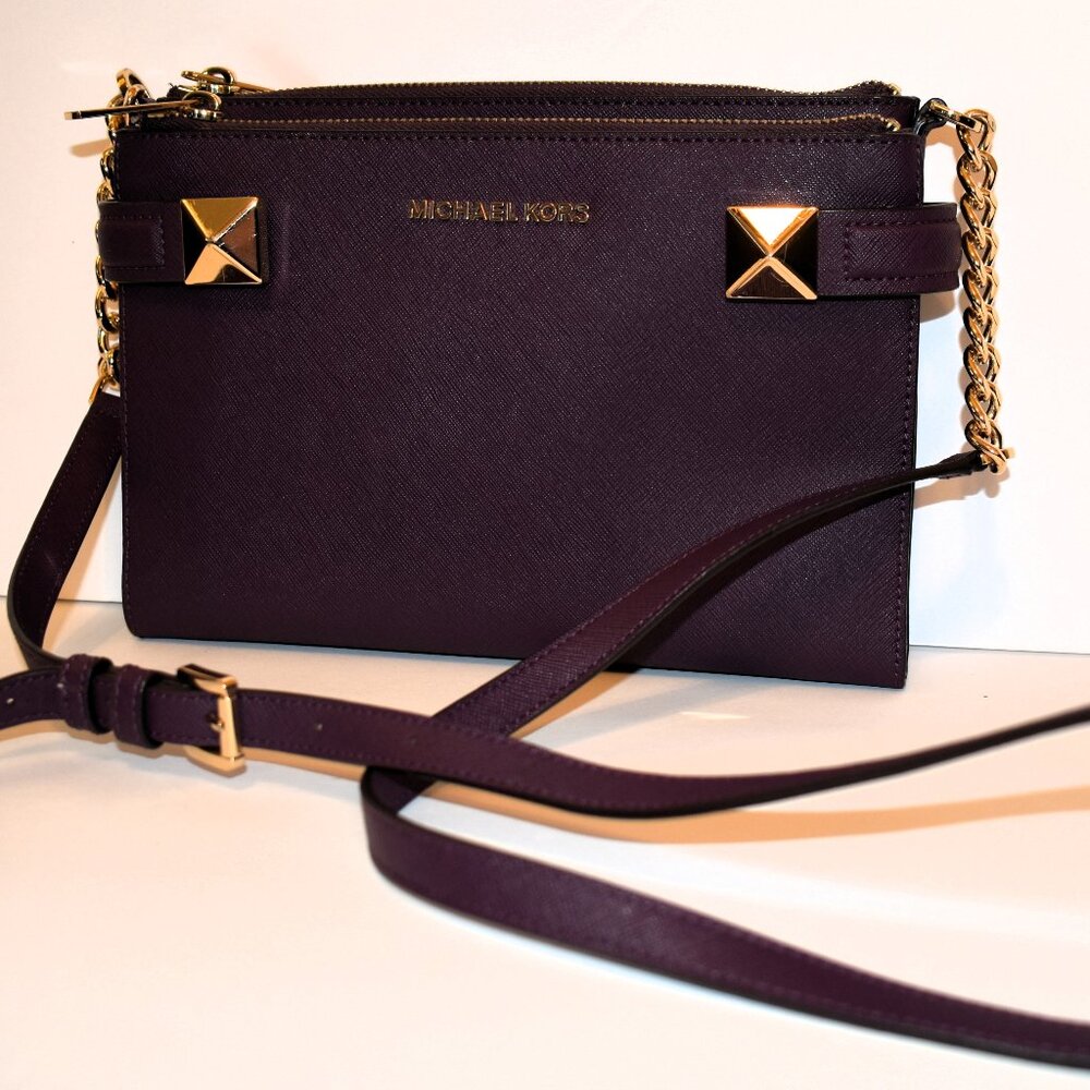 Michael Kors Karla East West Purple Leather Crossbody Bag